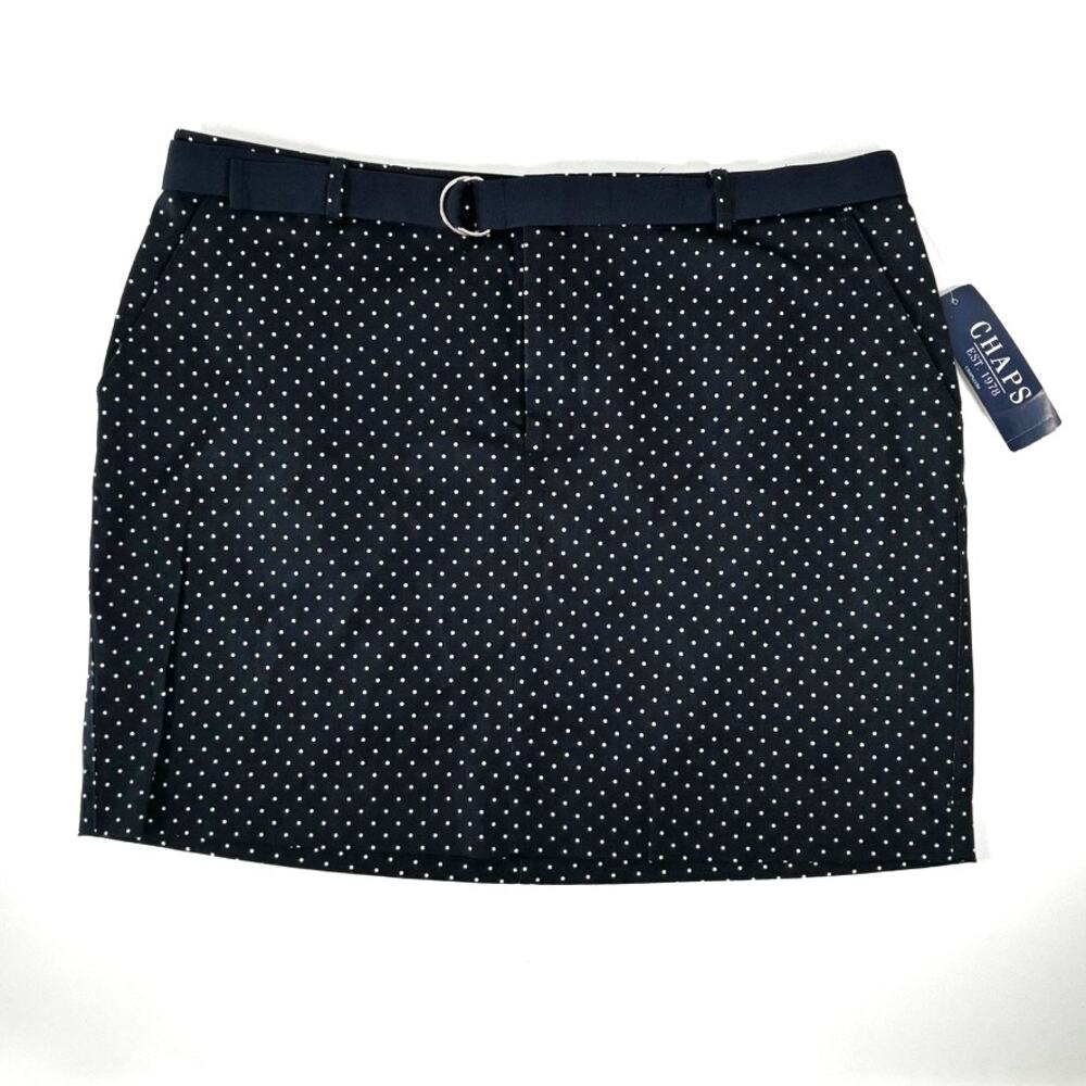 NWT Vintage Chaps Navy & White Polka Dot Mini Skirt - Size 16